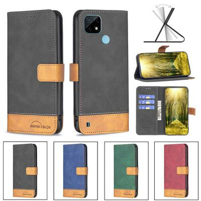 For Realme C21/C20 Stitching Color Skin Feel BF11 Style PU Leather Wallet Phone Case