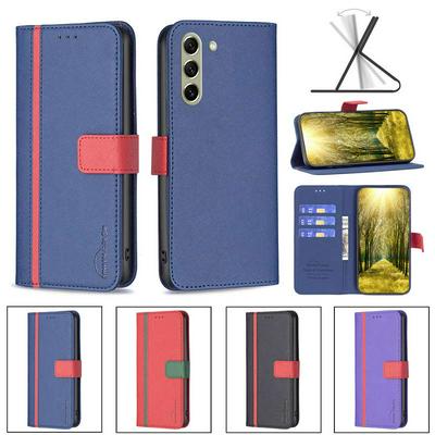 For Samsung Galaxy S21 FE Stitching Color Cross Pattern BF13 Style PU Leather Wallet Phone Case 