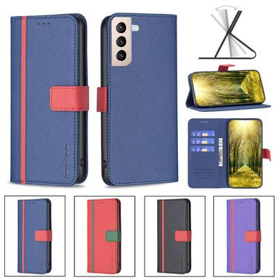 For Samsung Galaxy S21+ 5G Stitching Color Cross Pattern BF13 Style PU Leather Wallet Phone Case 