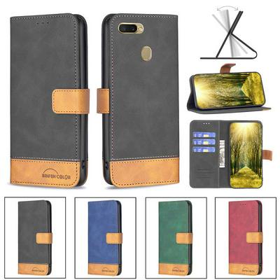 For Oppo A7 Stitching Color Skin Feel BF11 Style PU Leather Wallet Phone Case