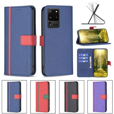 For Samsung Galaxy S20 Ultra Stitching Color Cross Pattern BF13 Style PU Leather Wallet Phone Case 