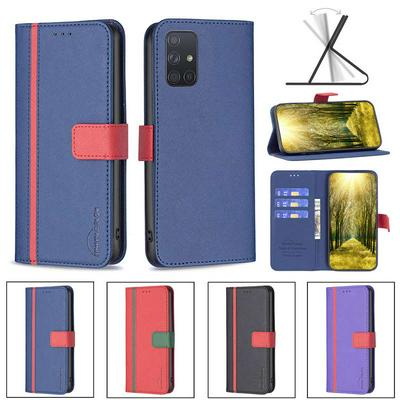 For Samsung Galaxy A71 4G Stitching Color Cross Pattern BF13 Style PU Leather Wallet Phone Case 