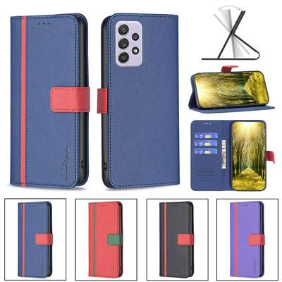 For Samsung Galaxy A52 5G Stitching Color Cross Pattern BF13 Style PU Leather Wallet Phone Case 
