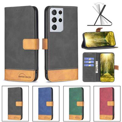 For Samsung Galaxy S21 Ultra 5G Stitching Color Skin Feel BF11 Style PU Leather Wallet Phone Case
