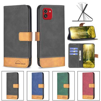 For Samsung Galaxy A03 European Version Stitching Color Skin Feel BF11 Style PU Leather Wallet Phone Case