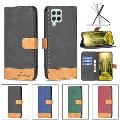 For Samsung Galaxy A22 4G Stitching Color Skin Feel BF11 Style PU Leather Wallet Phone Case