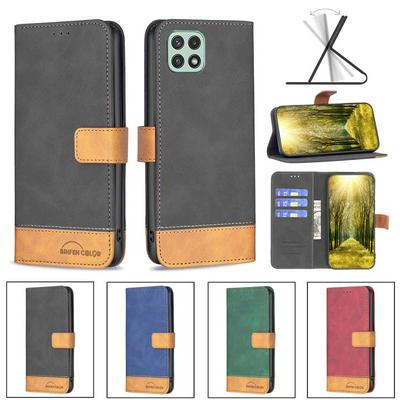 For Samsung Galaxy A22 5G Stitching Color Skin Feel BF11 Style PU Leather Wallet Phone Case
