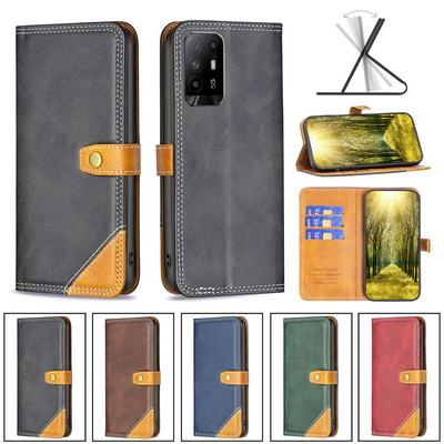 For Oppo A94 5G Stitching Color Double Line BF12 Style PU Leather Wallet Phone Case
