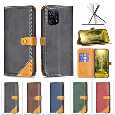 For Oppo Find X5 Stitching Color Double Line BF12 Style PU Leather Wallet Phone Case