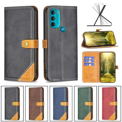 For Motorola Moto G71 5G Stitching Color Double Line BF12 Style PU Leather Wallet Phone Case
