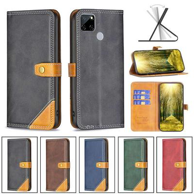 For Realme C12 Stitching Color Double Line BF12 Style PU Leather Wallet Phone Case