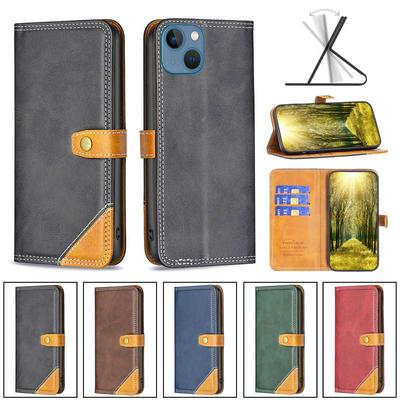 For iPhone 13 Stitching Color Double Line BF12 Style PU Leather Wallet Phone Case