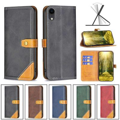 For iPhone XR 6.1 Stitching Color Double Line BF12 Style PU Leather Wallet Phone Case