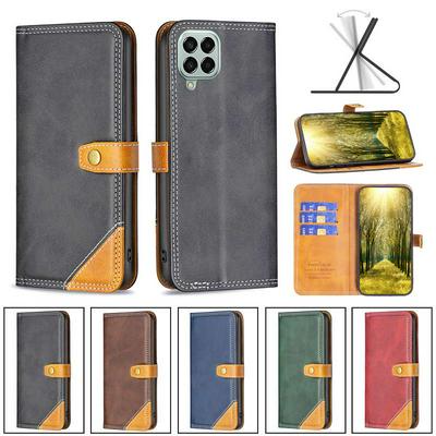 For Samsung Galaxy M33 5G Stitching Color Double Line BF12 Style PU Leather Wallet Phone Case