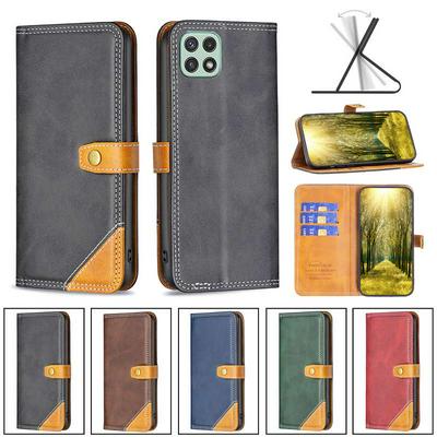 For Samsung Galaxy A22 5G Stitching Color Double Line BF12 Style PU Leather Wallet Phone Case
