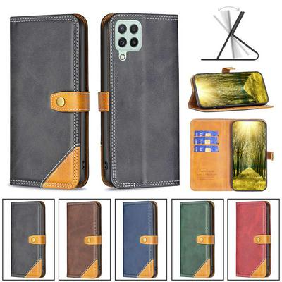 For Samsung Galaxy A22 4G Stitching Color Double Line BF12 Style PU Leather Wallet Phone Case