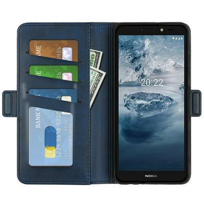 For Nokia C2 2nd Edition Double Buckle Wallet Style Folio Flip Leather Case with Stand and Card Slots Function