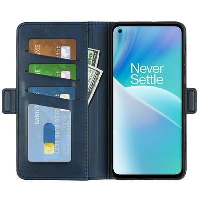 For OnePlus Nord 2T 5G Double Buckle Wallet Style Folio Flip Leather Case with Stand and Card Slots Function