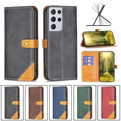 For Samsung Galaxy S21 Ultra 5G Stitching Color Double Line BF12 Style PU Leather Wallet Phone Case