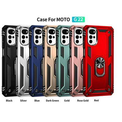 Sergeant Shockproof Drop-proof PC+TPU Phone Protective Case with Metal Ring Kickstand and Metal Patch for Motorola Moto G22