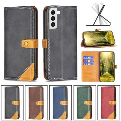 For Samsung Galaxy S22 Stitching Color Double Line BF12 Style PU Leather Wallet Phone Case