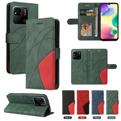 For Xiaomi Redmi 10A Double-color Stitching Scratch Resistant Wallet Leather Case 