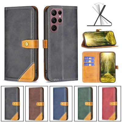 For Samsung Galaxy S22 Ultra Stitching Color Double Line BF12 Style PU Leather Wallet Phone Case