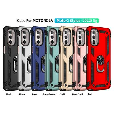 Sergeant Shockproof Drop-proof PC+TPU Phone Protective Case with Metal Ring Kickstand and Metal Patch for Motorola Moto G Stylus 5G (2022)