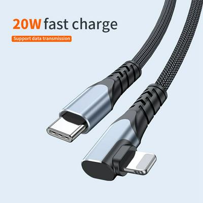 PD 20W USB-C / Type-C to 8 Pin Elbow Data Cable for iPhone, iPad, Length:1m/2m