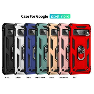 Sergeant Shockproof Drop-proof PC+TPU Phone Protective Case with Metal Ring Kickstand and Metal Patch for Google Pixel 7 Pro