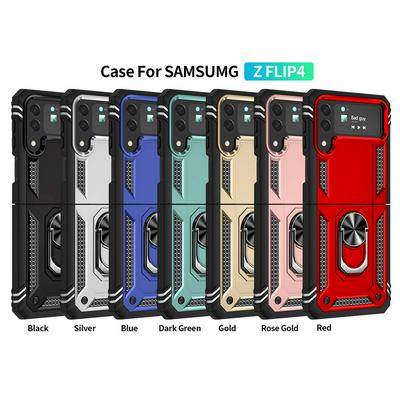 Sergeant Shockproof Drop-proof PC+TPU Phone Protective Case with Metal Ring Kickstand and Metal Patch for Samsung Galaxy Z Flip 4