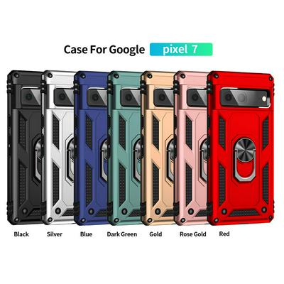 Sergeant Shockproof Drop-proof PC+TPU Phone Protective Case with Metal Ring Kickstand and Metal Patch for Google Pixel 7