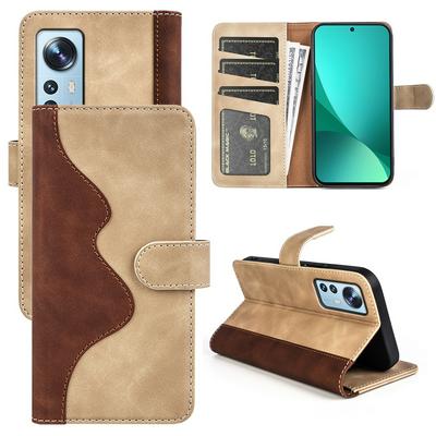 For Xiaomi 12 Pro Splicing Folio Flip Scratch Resistant PU Leather+TPU Phone Case