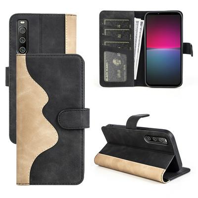 For Sony Xperia 10 IV Splicing Folio Flip Scratch Resistant PU Leather+TPU Phone Case