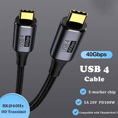 USB 4.0 Thunderbolt 3 Cable 40Gbps 100W Thunderbolt 3 Dock Cable 8K@60Hz 40G Thunderbolt 3 USB C PD 5A Fast Charging Data Wire