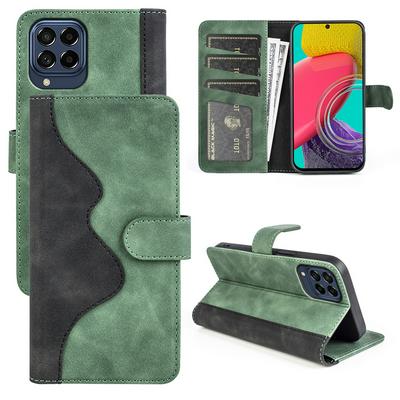 For Samsung Galaxy M53 5G Splicing Folio Flip Scratch Resistant PU Leather+TPU Phone Case