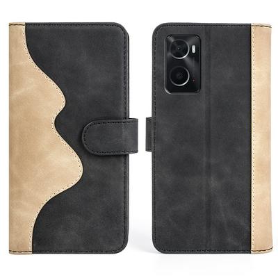 For Oppo A36/A76 Splicing Folio Flip Scratch Resistant PU Leather+TPU Phone Case