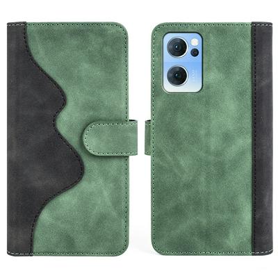For Oppo Reno7 4G Splicing Folio Flip Scratch Resistant PU Leather+TPU Phone Case