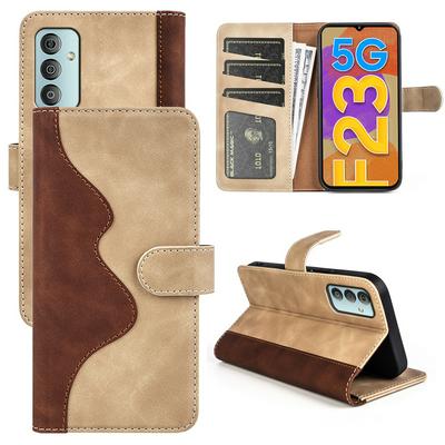 For Samsung Galaxy M23 5G Splicing Folio Flip Scratch Resistant PU Leather+TPU Phone Case