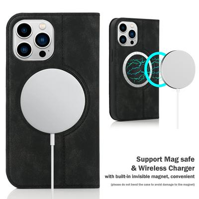 For iPhone 13 Pro Max All-inclusive Protection Magnetic Holster PU Leather Case Support Magsafe and Wireless Charging