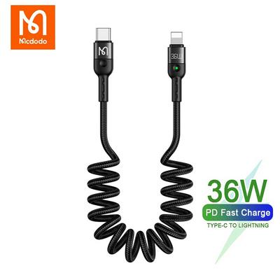Mcdodo CA-1960 36W PD Type C to lightning Car Spring Cable For iPhone 13 12 11 Pro XS MAX XR Retractab Fast Charging Extension Data Wire