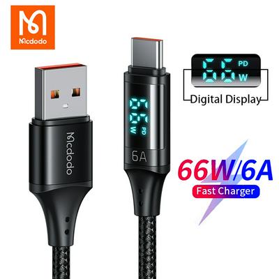 Mcdodo CA-1080 66W USB C Cable 6A Fast Charging QC Flash Charge VOOC AFC FCP Digital Display Type C Data Cord For Huawei Samsung Xiaomi