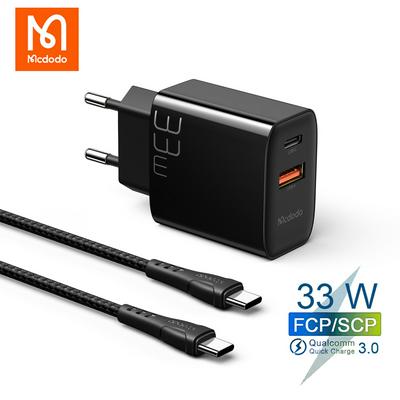 Mcdodo 33W EU UK US Plug Fast Charger Type C PD Quick Charge 3.0 2 Ports Portable Charger For iphone 13 With Type C Data Cable