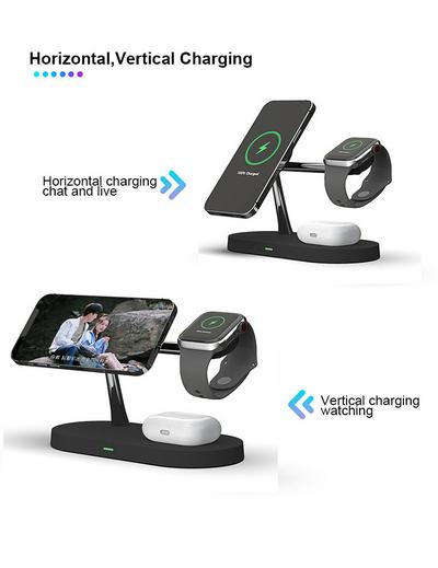 5 in Desktop Magnetic Wireless Charger for Apple Watch,Airpods,iPhone&Wireless Charging Android Devices