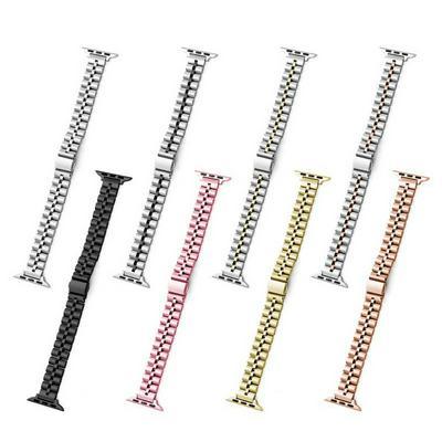Stainless Steel Chain Replacement Half round three bead Small pretty waist Buckle Watchband for Apple Watch Series 7 6 SE 5 4 3 2 1 （45mm 44mm 42mm 41mm 40mm 38mm）
