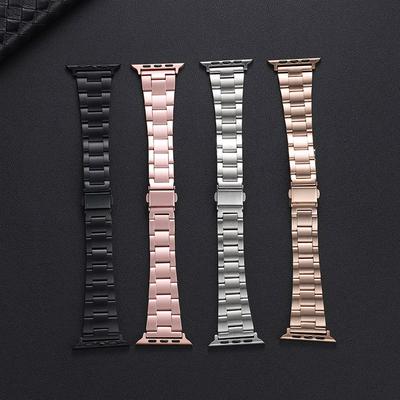 Stainless Steel Chain Replacement Three Bead Buckle Watchband y for Apple Watch Series 7 6 SE 5 4 3 2 1 （45mm 44mm 42mm 41mm 40mm 38mm）
