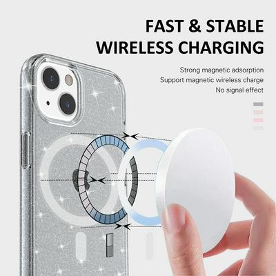 For iPhone 14 Magnetic Terminator Glitter Powder Shockproof PC Back Cover Phone Case