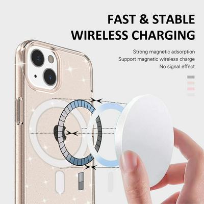 For iPhone 14 Max Magnetic Terminator Glitter Powder Shockproof PC Back Cover Phone Case