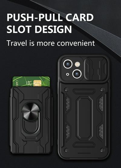 For iPhone 14 Max Ring Holder Card Pocket Multifunctional PC Phone Case
