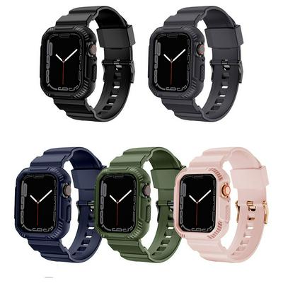 Carbon fiber case silicone strap Replacement accessories For Apple Watch Series 7 6 SE 5 4 3 2 1 （41mm 40mm 38mm）